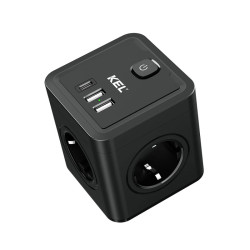 Rozgałęźnik kostka R-41SWS/USBA+USBC czarny 1xgniazdo z/u Schuko 2xUSB-A 1xUSB-C W-00359 KEL Plastrol