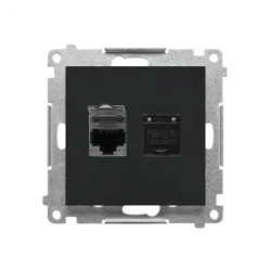 Simon 55 Gniazdo komputerowe podwójne RJ45 kategoria 6, z przesłoną przeciwkurzową (moduł) Czarny mat T62.01/149