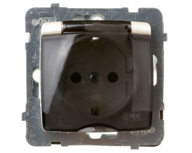 KARO Gniazdo bryzgoszczelne z/u Schuko IP44 z przesłonami klapka przezroczysta ecru perłowy GPH-1SSP/m/42/d