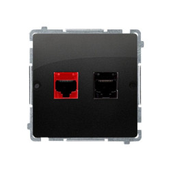Simon Basic Gniazdo komputerowe RJ45 kat.5e + telefoniczne RJ12 (moduł). Montaż gniazda na wkręty do puszki czarny BM5T.02/49