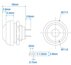 Przełącznik okrągły 12mm PBP12 1A plastik czerwony