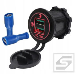 Ładowarka 2xUSB QC 3.0/R/2x18W;2x3A Kolor podświetlenia czerwony;12VDC