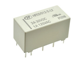 Przekaźnik; bistabilny; HFD2-012-S-L2-D; 12V; DC; 2 styki przełączne; 2 cewki; 1A; 125V AC; 2A; 30V DC; do druku (PCB); Hongfa;