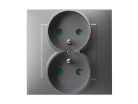 SZAFIR Gniazdo podwójne z uziemieniem z przesłonami kompletne z ramką szary mat GP-2ZZP/70 OSPEL