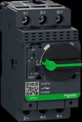 Motor protection switch, 3 pole, 4 to 6.3 A, 2 kW, 6.3 A, screw connection, GV2P10