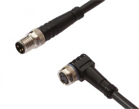 Kabel konfekcjonowany obustronny złącze M8 żeńskie 3-pinowe kątowe M8 męskie 3-pinowe proste 3x0,34mm² 0,3m PUR IP67 VK030F70