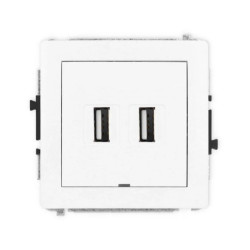 DECO Mechanizm gniazda podwójnego 2xUSB A-A 2.0, bez pola opisowego, biały mat 25DGUSBBO-2