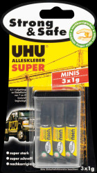 44305 UHU ALL-PURPOSE ADHESIVE SUPER Strong &amp; Safe, 3 x 1 g