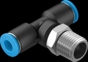 153108 Push-in fitting, T-shaped, with external hexagon, R1/4 &lt;&gt; 2xdia.