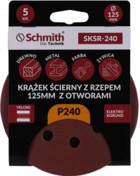 Papier ścierny krążki na rzep z otworami 125mm P240 zestaw 5szt Schmith