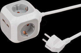 1150100 Multiple socket, 4-way, type F, 2 x USB, grey