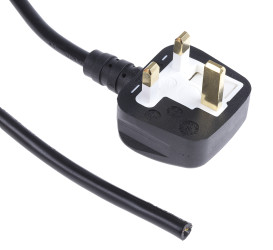 Przewód zasilania, złącze A: Bez zakończenia, złącze B: Wtyk brytyjski typu G 3m 10 A 250 V Czarny