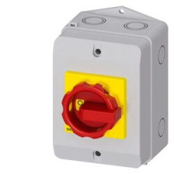 Rozłącznik główny/awaryjny w obudowie 3P 25A 9.5kW AC23A 400V styki pom 1Z 1R pokrętło żółto-czerwone 3LD2164-1GP53