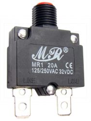 Wyłącznik nadprądowy MR1-20A;250VAC bimetaliczny;na panel;konekt. 6.3mm