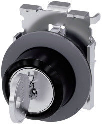 Siemens 3SU10604LM010AA0 3SU1060-4LM01-0AA0 Przełącznik kluczykowy pierścień przedni metalowy klucz piaskowy szary, sreb