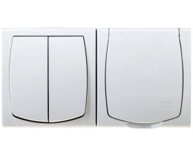 MADERA Łącznik hermetyczny świecznikowy + gniazdo hermetyczne pojedyncze z/u z klapką biały ZH-NŁ2G/00/w