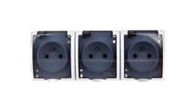 Fala Gniazdo Hermetyczne Potrójne Z/U Ip44 Klapka Przezroczysta Białe...