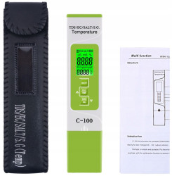 Portable Salinity/SG/Temperature/TDS/EC - 5-in-1 Digital Water/Seawater Quality Tester for Pools, Aquariums and Saltwater - C-10