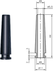 Cable grommet, cable Ø 5.5 mm, L 44 mm, TPE, black, 01460200010