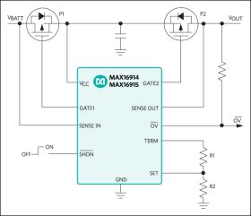 MAX16915 Ideal Diode, Reverse-Battery, OVP Switch/Limiter Controllers for External MOSFET