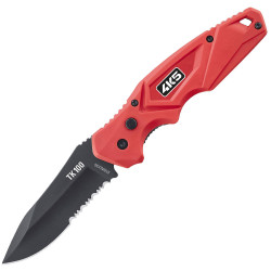 4K5 Tools 600.100A TK 100 Knife Folding Red/Black Serrated Blade Sheath
