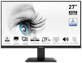 MSI PRO MP273QVDE Monitor EEK E (A - G) 68.6 cm (27 cal) 2560 x 1440 px 16:9 1 ms DisplayPort, HDMI, słuchawki (jack 3,5