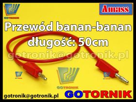 Przewód pomiarowy banan - banan 19A długość: 50cm kolor czerwony