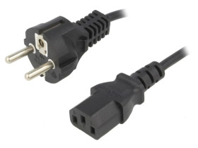 Kabel CEE 7/7 (E/F) wtyk IEC C13 żeński PVC 1,8m czarny 10A KAB-EU-P3-1.8-BK
