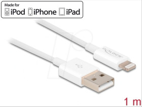 83000 Charging cable, USB-A -> Lightning, white, 1 m