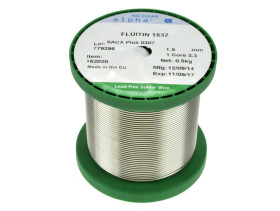 Spoiwo lutownicze; 1,5mm; szpulka 0,5kg; SACX0307/1,50/0,50; bezołowiowe; Sn99Cu0,7Ag0,3; Cookson Electronics; drut; 1.1.3/3/3.0
