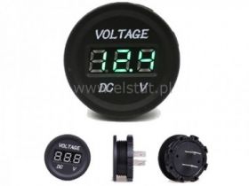 Woltomierz okrągły LED zielony;12-24V; DC