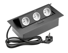 Przedłużacz biurkowy 3x gniazdo z uziemieniem, kabel zasilajacy z wtyczką, czarny