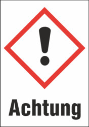 Hazardous goods sign, symbol: GHS07/text: &quot;Achtung&quot;, (W) 26 mm, plastic, 013.31-9-52X37-V / 16 ST.