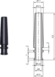 Cable grommet, cable Ø 5.5 to 5.6 mm, L 53 mm, PVC, black, 01340005010