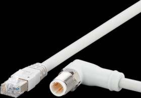 Sensor actuator cable, M12 cable plug, angled, D to RJ45 plug, straight, 4 pole, 1 m, mPPE, gray, 1.5 A, EVF556