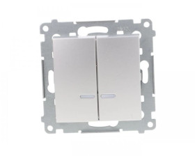 Simon 54 Łącznik bryzgoszczelny świecznikowy IP44 z podświetleniem, szybkozłącza, srebrny mat DW5BL.01/43