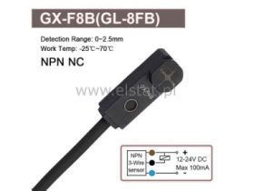 Mini czujnik indukcyjny; NPN; NC; strefa 2,5mm