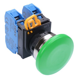 YW4B-A4E20G Green 22mm Metal Bezel Mushroom Maintained Push Button Switch 2NO IP65 IDEC