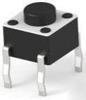 Short-stroke pushbutton, 1 Form A (N/O), 50 mA/24 VDC, unlit , actuator (black, L 1.4 mm), 1.56 N, THT, 1825910-6