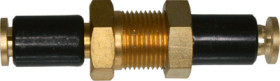 Bulkhead plug-in connection, L 40 mm, brass, for 4 x 1 and 4 x 0.65 tubing, 52.030