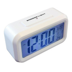 Budzik Cyfrowy LCD biały podśw. LED Zegar, termometr, data
