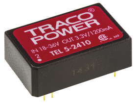 Przetwornica DC-DC, 5W, Uwe 18 → 36 V DC, Uwy 3.3V dc, Iwy 1.2A Nie, TRACOPOWER Nie