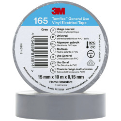 3M 165GY1E Temflex&#x2122; 165 Electrical Tape Grey 10 m x 15 mm 1 pc