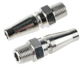 Szybkozłączka pneumatyczna, materiał Mosiądz, stal, złącze R 1/8 męskie, RS PRO Rectus 17, Schrader NW5