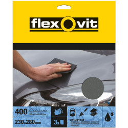 Flexovit 63642526303 Waterproof Sanding Sheets 230 x 280mm Fine 400G - 3 Pack