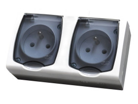 MADERA Gniazdo podwójne z uziemieniem natynkowe IP44 z klapką białe GNH-2NZ/00/d OSPEL