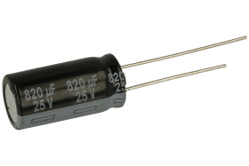 Kondensator; niskoimpedancyjny; elektrolityczny; EEUFR1E821; 820uF; 25V; FR-A; fi 10x20mm; 5mm; przewlekany (THT); luzem; Panaso