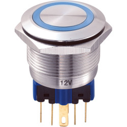 GQ22-11E/B/12V 22mm IP65 Vandal Resistant Switch SPST, On-On, Blue LED