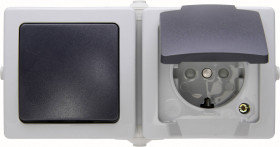 Wyłącznik, Przełącznik schodowy, Gniazdo sieciowe z klapką Kopp Nautic 138656001, szary