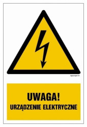 ZNAK - HA022 Uwaga urządzenie elektryczne - opakowanie 10 sztuk 5 x 7,5 cm PN - Płyta 1mm